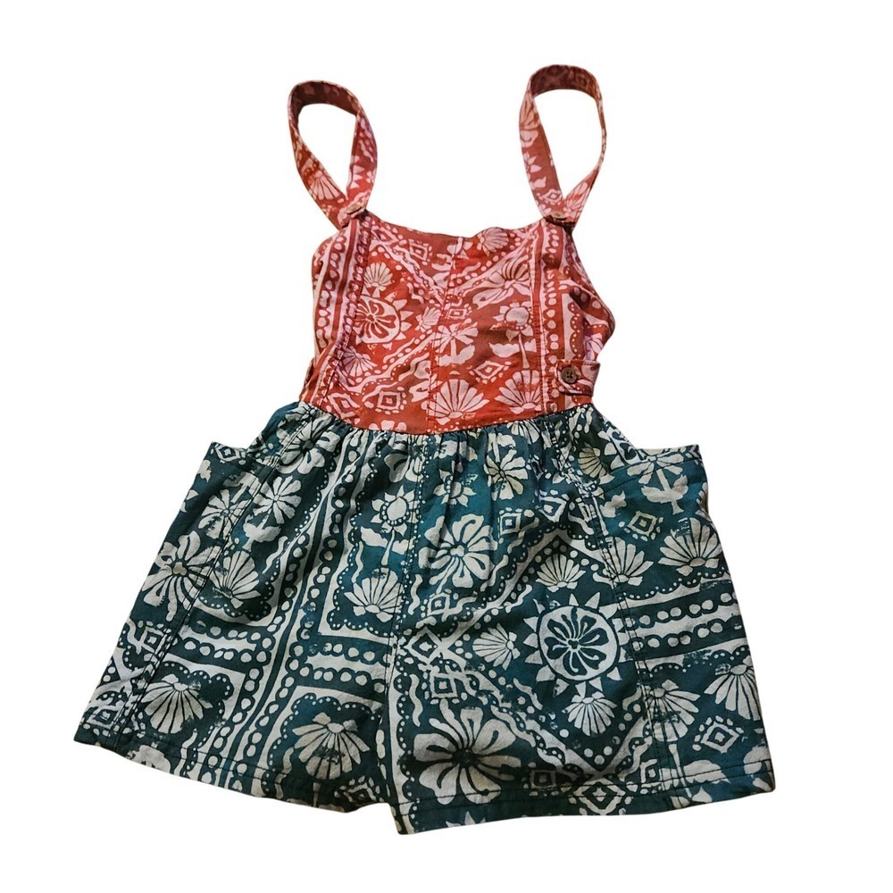 Free People Mixed Bandana Print Romper Red Teal Boho Strappy Jumpsuit NEW - Picture 3 of 9